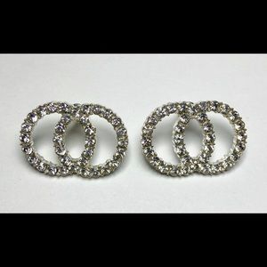 Crystal Collection Silver Tone Rhinestone Overlapping Hoop Pierce Earrings NWT